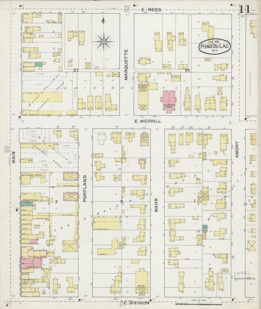 Sanborn Fire Insurance Map from Fond du Lac, Fond du Lac County, Wisconsin (1892), Sheet #0011 - Historic Sanborn Fire Insurance Map Print, vintage old map wall art, antique decor, genealogy gift, Wisconsin Wisconsin map