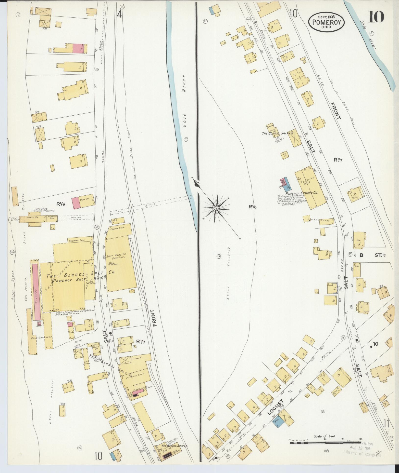Sanborn Fire Insurance Map from Pomeroy, Meigs County, Ohio (1908), Sheet #0010 - Complete Map Set gallery image, historic Sanborn map, vintage wall art, Ohio Ohio