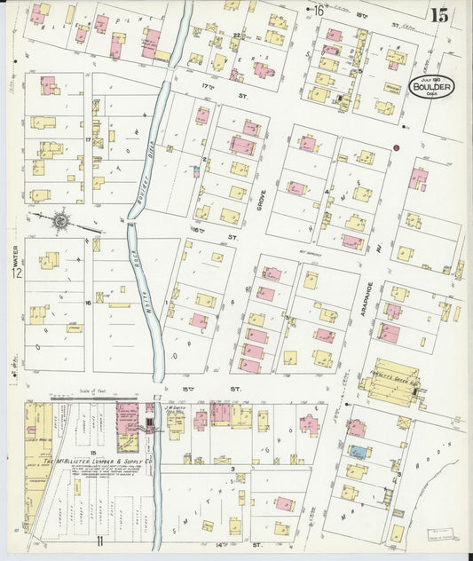 Sanborn Fire Insurance Map from Boulder, Boulder County, Colorado (1910), Sheet #0015 - Historic Sanborn Fire Insurance Map Print, vintage old map wall art, antique decor, genealogy gift, Colorado Colorado map