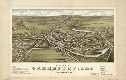 Bird's eye view of Garrettsville, Portage Co. Ohio 1883 : population 1100. (1883) – Historic Bird’s-Eye View Panorama Print