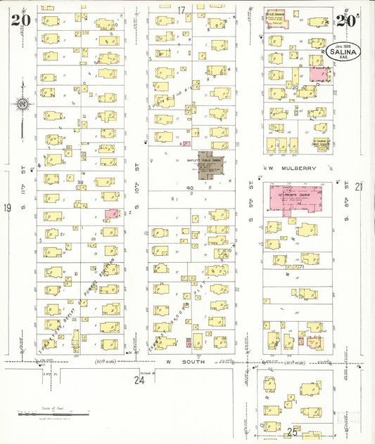 Sanborn Fire Insurance Map from Salina, Saline County, Kansas (1926), Sheet #0020 - Historic Sanborn Fire Insurance Map Print, vintage old map wall art, antique decor, genealogy gift, Kansas Kansas map