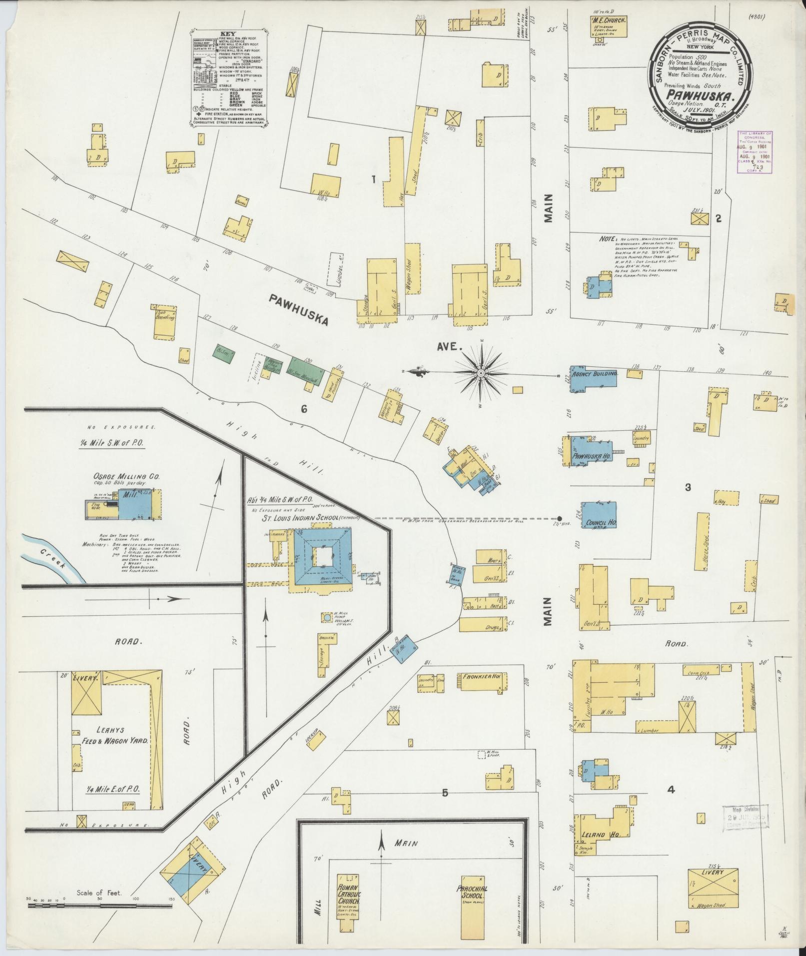 Sanborn Fire Insurance Map from Pawhuska, Osage County, Oklahoma (1901), Sheet #0001 - Historic Sanborn Fire Insurance Map Print, vintage old map wall art, antique decor, genealogy gift, Oklahoma Oklahoma map