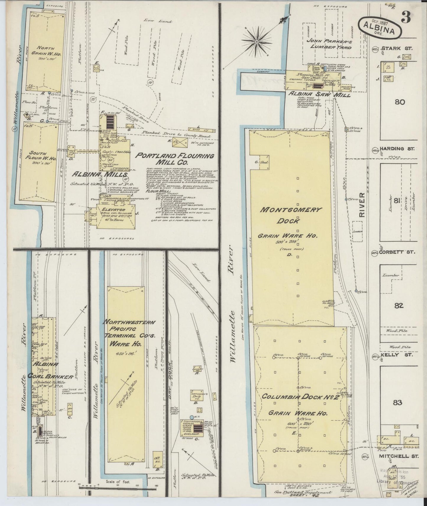 Sanborn Fire Insurance Map from Albina, Multnomah County, Oregon (1887), Sheet #0003 - Complete Map Set gallery image, historic Sanborn map, vintage wall art, Oregon Oregon