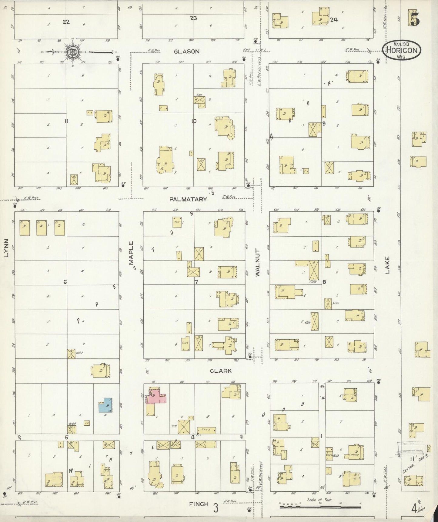 Sanborn Fire Insurance Map from Horicon, Dodge County, Wisconsin (1913), Sheet #0005 - Historic Sanborn Fire Insurance Map Print, vintage old map wall art, antique decor, genealogy gift, Wisconsin Wisconsin map