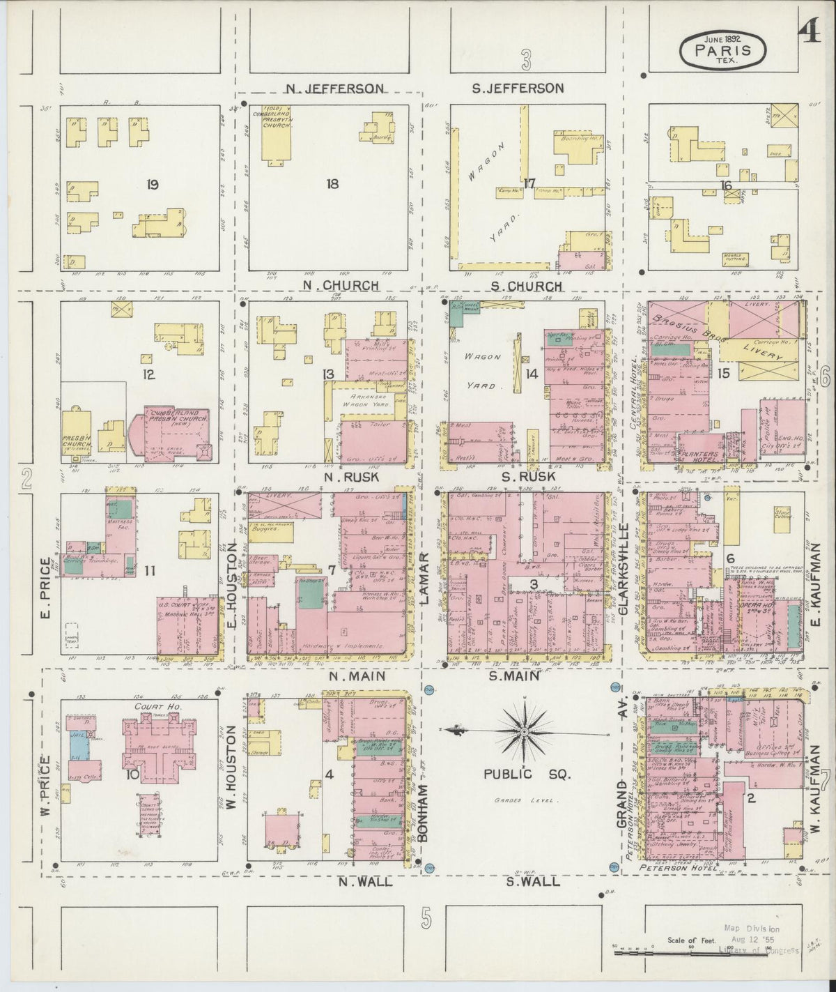 Sanborn Fire Insurance Map from Paris, Lamar County, Texas (1892), Sheet #0004 - Historic Sanborn Fire Insurance Map Print, vintage old map wall art, antique decor, genealogy gift, Texas Texas map