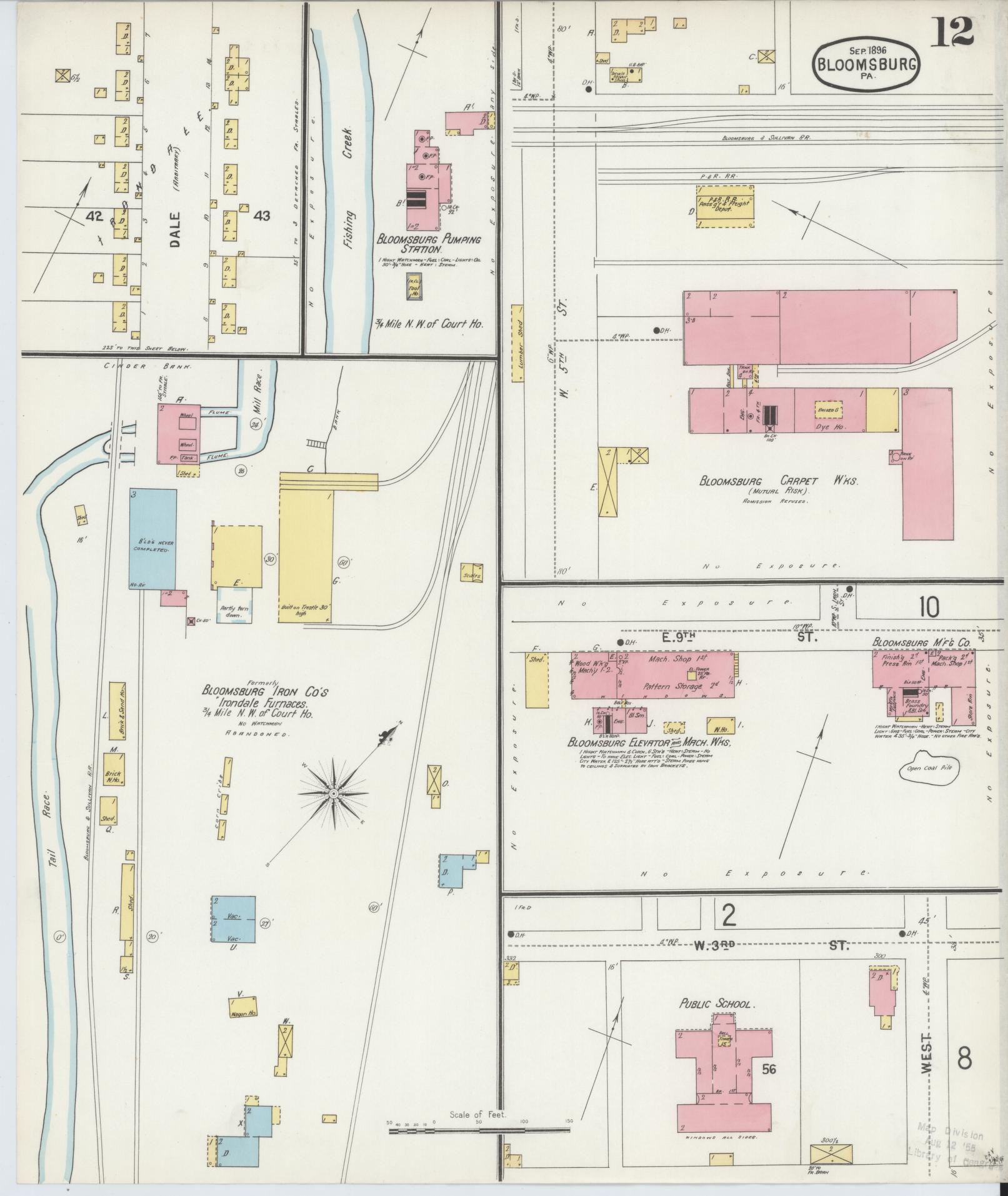 Sanborn Fire Insurance Map from Bloomsburg, Columbia County, Pennsylvania (1896), Sheet #0012 - Historic Sanborn Fire Insurance Map Print, vintage old map wall art, antique decor, genealogy gift, Pennsylvania Pennsylvania map
