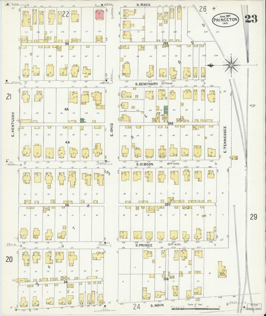 Sanborn Fire Insurance Map from Princeton, Gibson County, Indiana (1907), Sheet #0023 - Historic Sanborn Fire Insurance Map Print, vintage old map wall art, antique decor, genealogy gift, Indiana Indiana map
