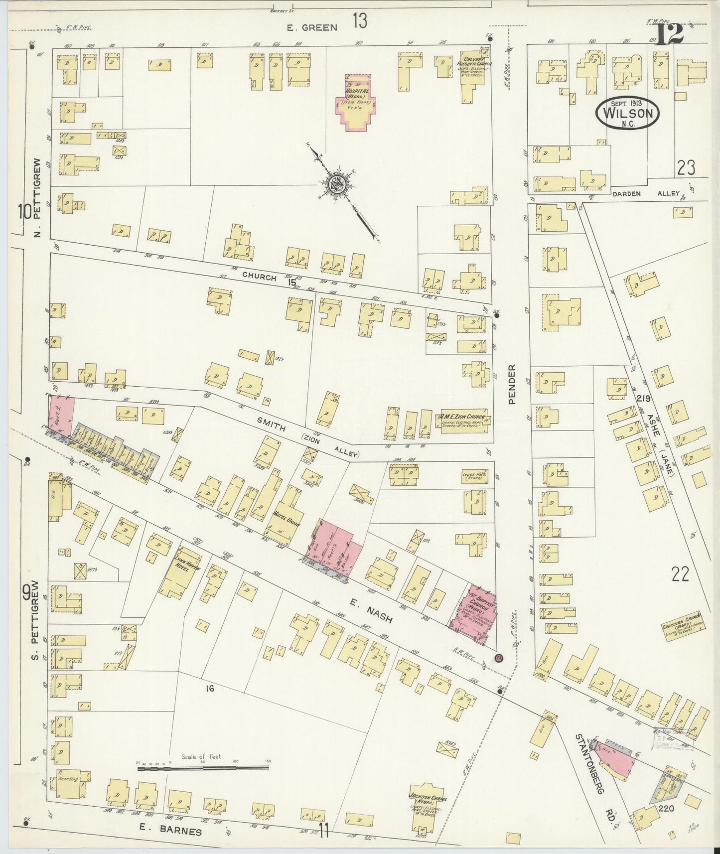 Sanborn Fire Insurance Map from Wilson, Wilson County, North Carolina (1913), Sheet #0012 - Complete Map Set gallery image, historic Sanborn map, vintage wall art, North Carolina North Carolina