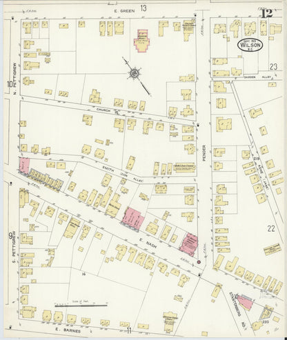 Sanborn Fire Insurance Map from Wilson, Wilson County, North Carolina (1913), Sheet #0012 - Complete Map Set gallery image, historic Sanborn map, vintage wall art, North Carolina North Carolina