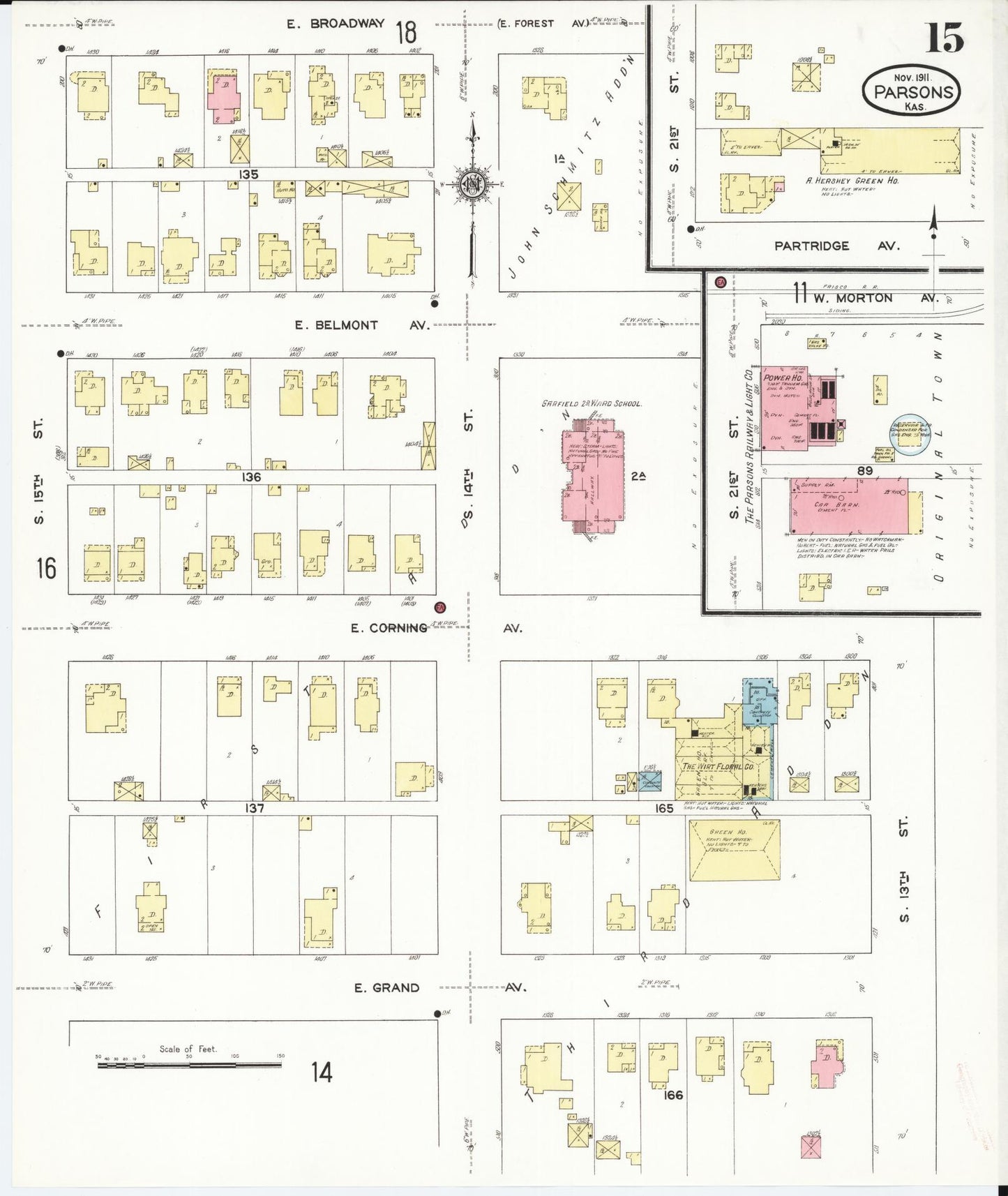 Sanborn Fire Insurance Map from Parsons, Labette County, Kansas (1911), Sheet #0015 - Historic Sanborn Fire Insurance Map Print, vintage old map wall art, antique decor, genealogy gift, Kansas Kansas map