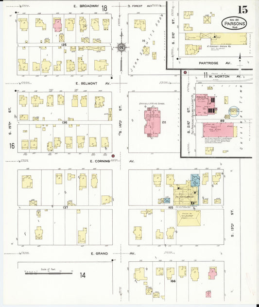 Sanborn Fire Insurance Map from Parsons, Labette County, Kansas (1911), Sheet #0015 - Historic Sanborn Fire Insurance Map Print, vintage old map wall art, antique decor, genealogy gift, Kansas Kansas map