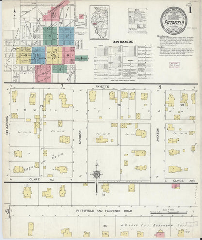 Sanborn Fire Insurance Map from Pittsfield, Pike County, Illinois (1913), Sheet #0001 - Historic Sanborn Fire Insurance Map Print, vintage old map wall art, antique decor, genealogy gift, Illinois Illinois map