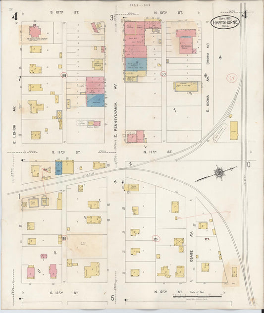 Sanborn Fire Insurance Map from Hartshorne, Pittsburg County, Oklahoma (1937), Sheet #0004 - Historic Sanborn Fire Insurance Map Print, vintage old map wall art, antique decor, genealogy gift, Oklahoma Oklahoma map
