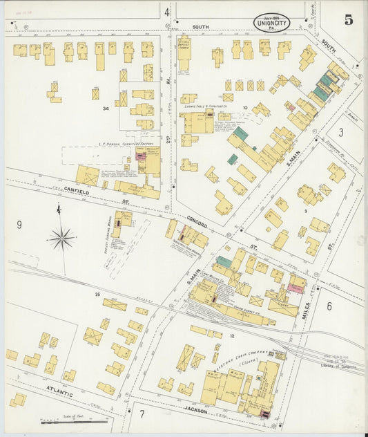 Sanborn Fire Insurance Map from Union City, Erie County, Pennsylvania (1905), Sheet #0005 - Historic Sanborn Fire Insurance Map Print, vintage old map wall art, antique decor, genealogy gift, Pennsylvania Pennsylvania map