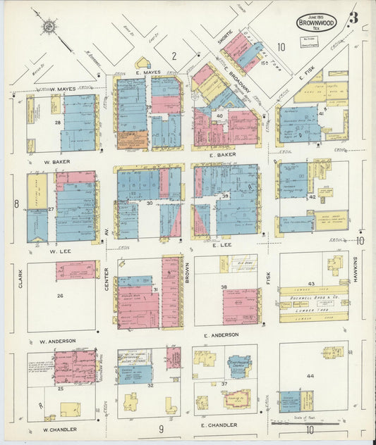 Sanborn Fire Insurance Map from Brownwood, Brown County, Texas (1915), Sheet #0003 - Historic Sanborn Fire Insurance Map Print, vintage old map wall art, antique decor, genealogy gift, Texas Texas map