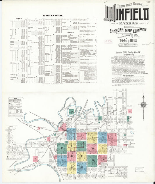Sanborn Fire Insurance Map from Winfield, Cowley County, Kansas (1912), Sheet #0001 - Historic Sanborn Fire Insurance Map Print, vintage old map wall art, antique decor, genealogy gift, Kansas Kansas map