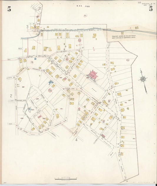 Sanborn Fire Insurance Map from Madison, Boone County, West Virginia (1943), Sheet #0005 - Historic Sanborn Fire Insurance Map Print, vintage old map wall art, antique decor, genealogy gift, West Virginia West Virginia map