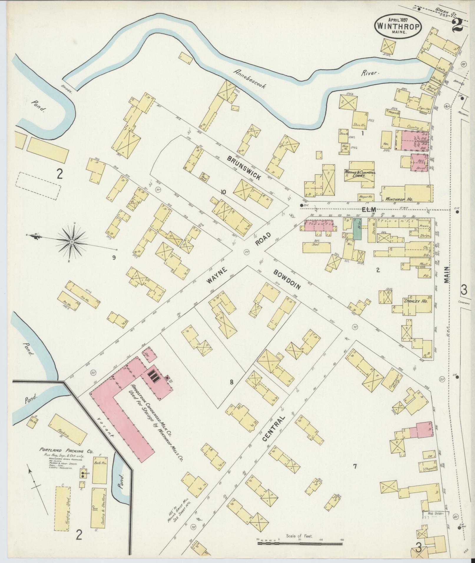 Sanborn Fire Insurance Map from Winthrop, Kennebec County, Maine (1897), Sheet #0002 - Complete Map Set gallery image, historic Sanborn map, vintage wall art, Maine Maine