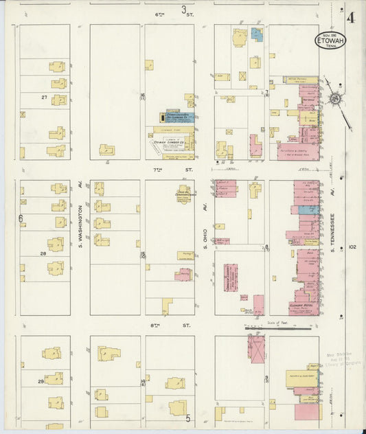 Sanborn Fire Insurance Map from Etowah, McMinn County, Tennessee (1916), Sheet #0004 - Historic Sanborn Fire Insurance Map Print, vintage old map wall art, antique decor, genealogy gift, Tennessee Tennessee map