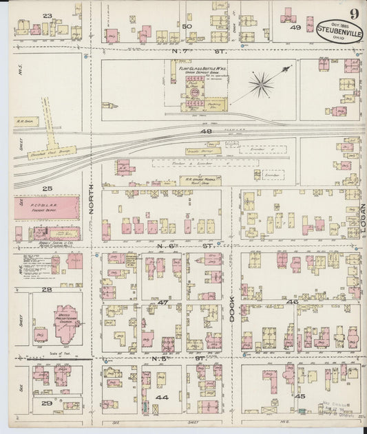 Sanborn Fire Insurance Map from Steubenville, Jefferson County, Ohio (1885), Sheet #0009 - Historic Sanborn Fire Insurance Map Print, vintage old map wall art, antique decor, genealogy gift, Ohio Ohio map
