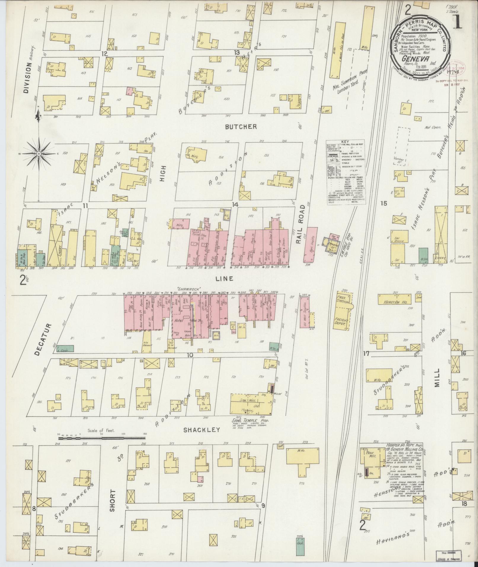 Sanborn Fire Insurance Map from Geneva, Adams County, Indiana (1896), Sheet #0001 - Complete Map Set gallery image, historic Sanborn map, vintage wall art, Indiana Indiana