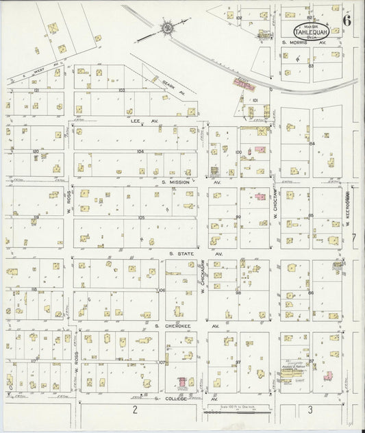 Sanborn Fire Insurance Map from Tahlequah, Cherokee County, Oklahoma (1914), Sheet #0006 - Historic Sanborn Fire Insurance Map Print, vintage old map wall art, antique decor, genealogy gift, Oklahoma Oklahoma map