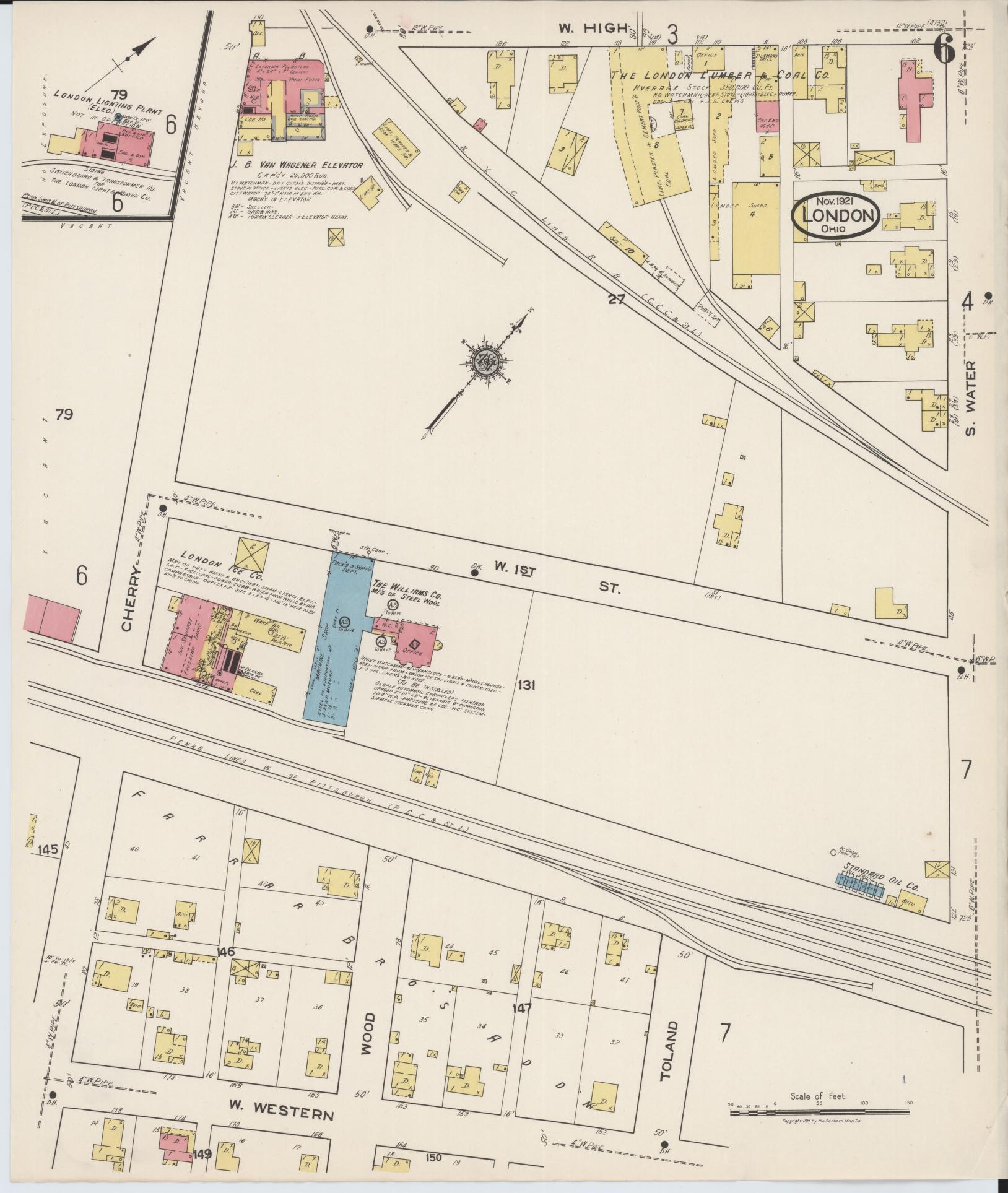 Sanborn Fire Insurance Map from London, Madison County, Ohio (1921), Sheet #0006 - Complete Map Set gallery image, historic Sanborn map, vintage wall art, Ohio Ohio