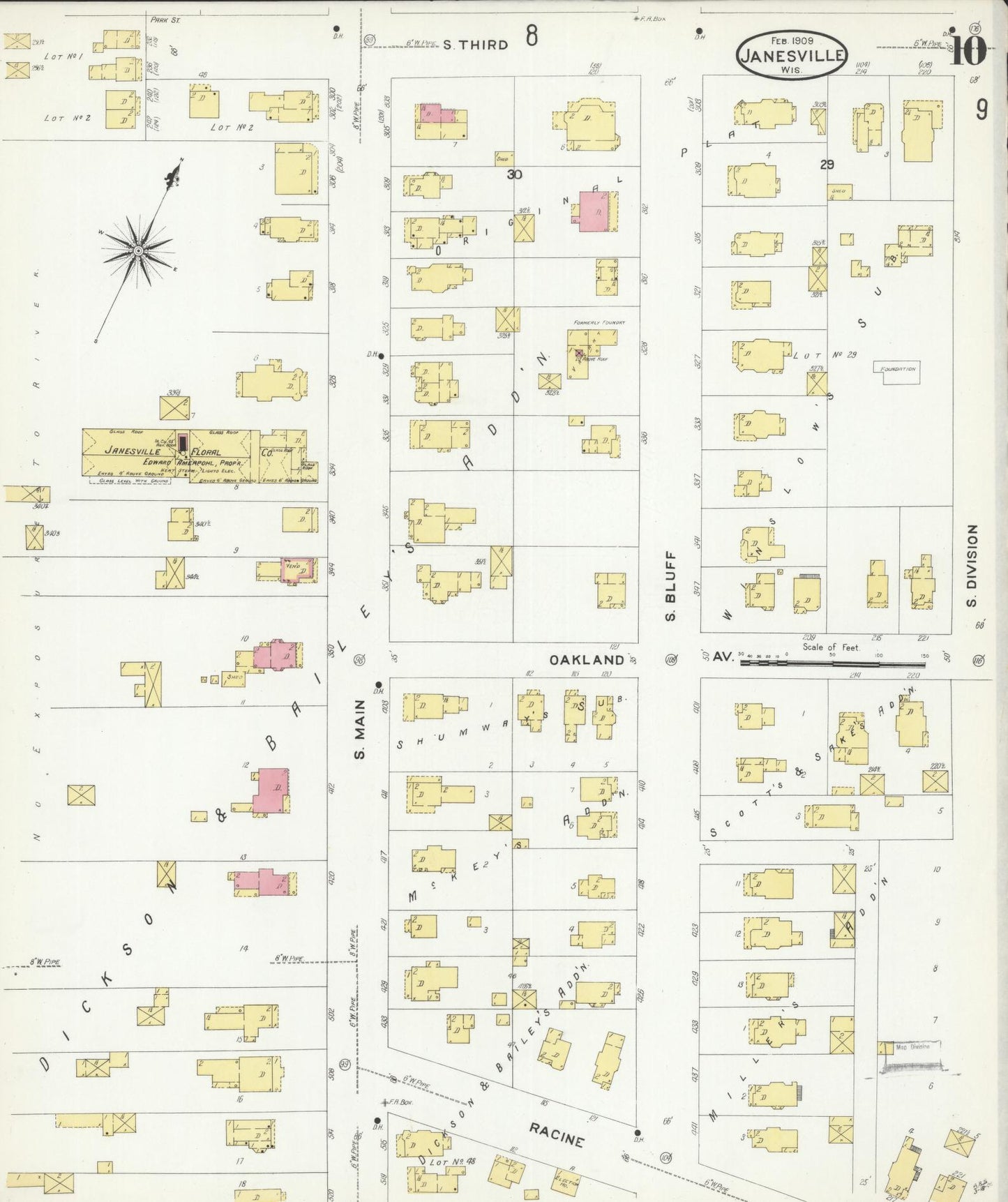 Sanborn Fire Insurance Map from Janesville, Rock County, Wisconsin (1909), Sheet #0010 - Historic Sanborn Fire Insurance Map Print, vintage old map wall art, antique decor, genealogy gift, Wisconsin Wisconsin map