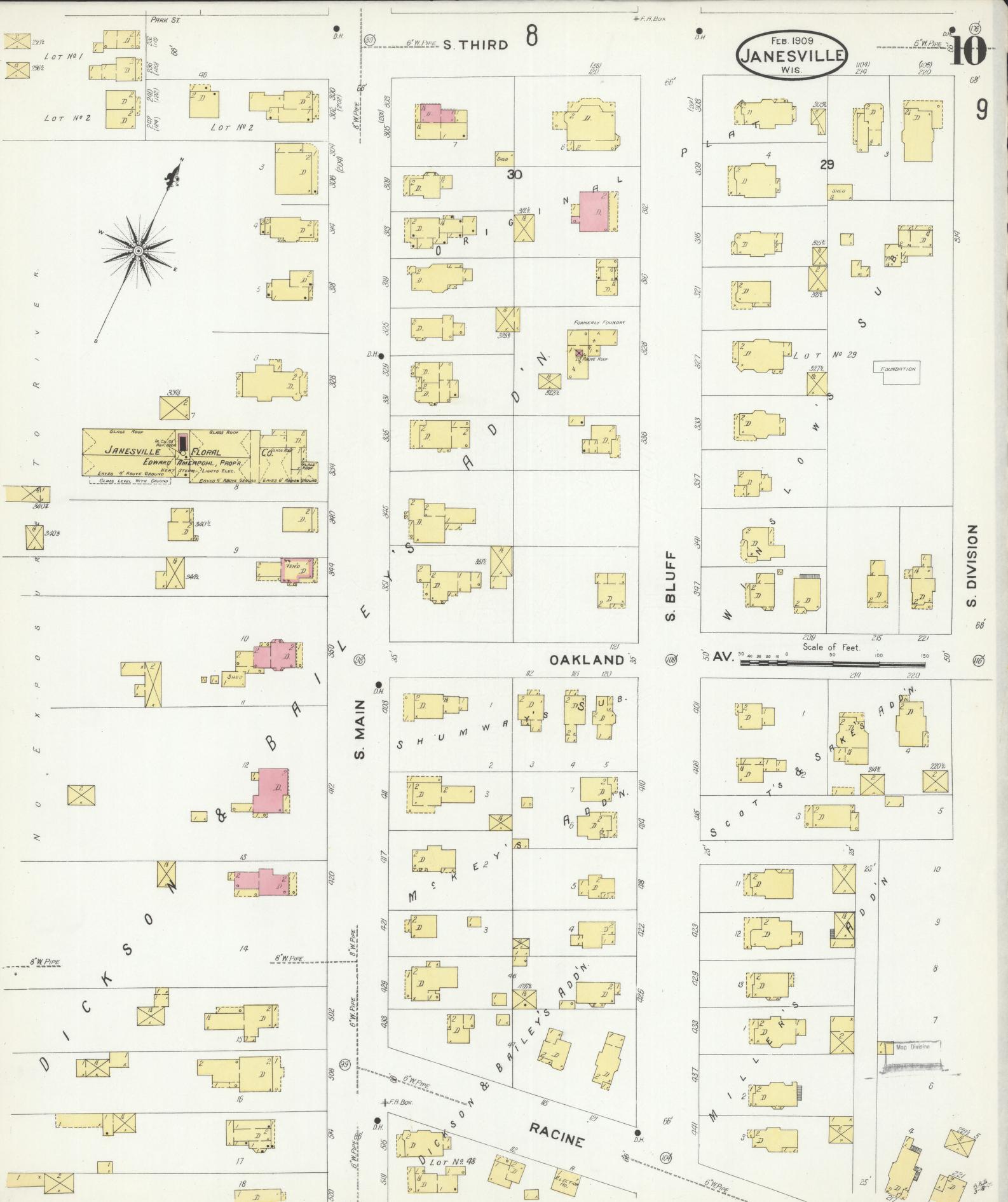 Sanborn Fire Insurance Map from Janesville, Rock County, Wisconsin (1909), Sheet #0010 - Historic Sanborn Fire Insurance Map Print, vintage old map wall art, antique decor, genealogy gift, Wisconsin Wisconsin map