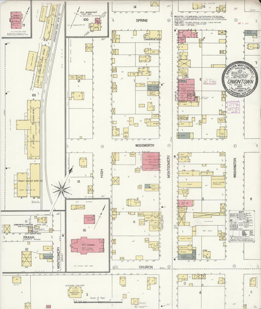 Sanborn Fire Insurance Map from Uniontown, Whitman County, Washington (1908), Sheet #0001 - Historic Sanborn Fire Insurance Map Print, vintage old map wall art, antique decor, genealogy gift, Washington Washington map