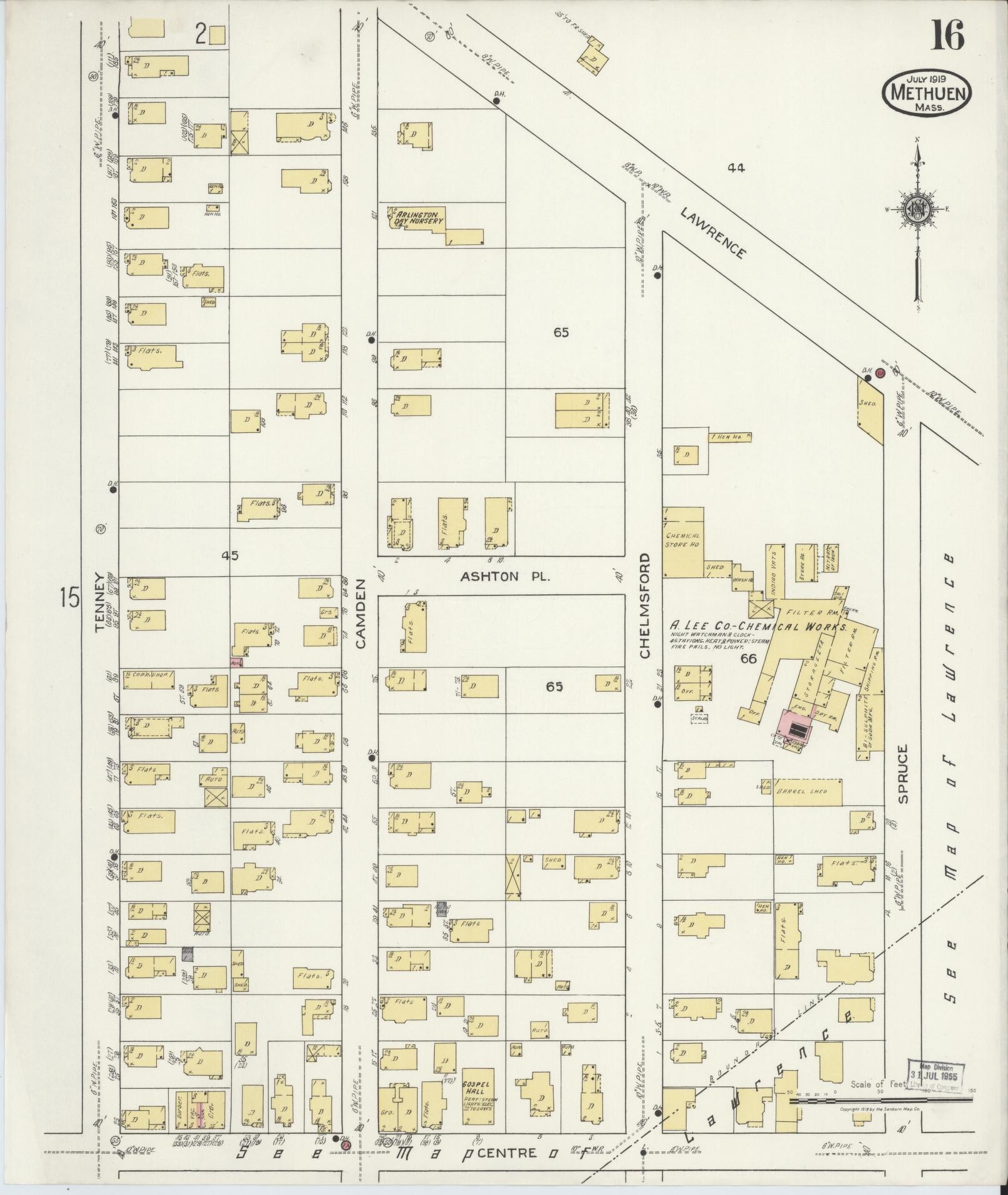 Sanborn Fire Insurance Map from Methuen, Essex County, Massachusetts (1919), Sheet #0016 - Complete Map Set gallery image, historic Sanborn map, vintage wall art, Massachusetts Massachusetts