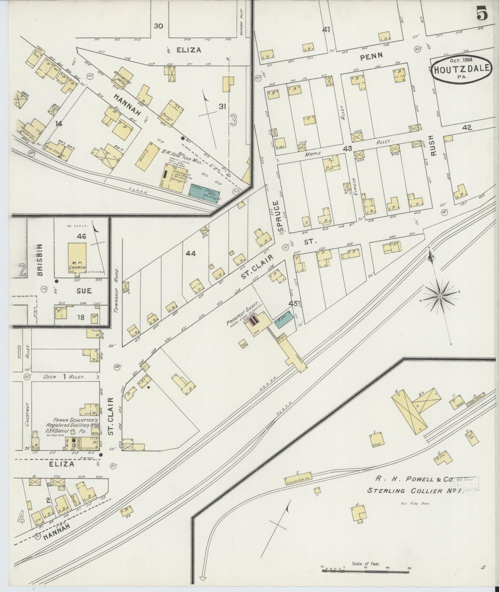 Sanborn Fire Insurance Map from Houtzdale, Clearfield County, Pennsylvania (1894), Sheet #0005 - Historic Sanborn Fire Insurance Map Print, vintage old map wall art, antique decor, genealogy gift, Pennsylvania Pennsylvania map