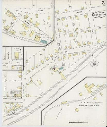 Sanborn Fire Insurance Map from Houtzdale, Clearfield County, Pennsylvania (1894), Sheet #0005 - Historic Sanborn Fire Insurance Map Print, vintage old map wall art, antique decor, genealogy gift, Pennsylvania Pennsylvania map