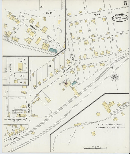 Sanborn Fire Insurance Map from Houtzdale, Clearfield County, Pennsylvania (1894), Sheet #0005 - Historic Sanborn Fire Insurance Map Print, vintage old map wall art, antique decor, genealogy gift, Pennsylvania Pennsylvania map