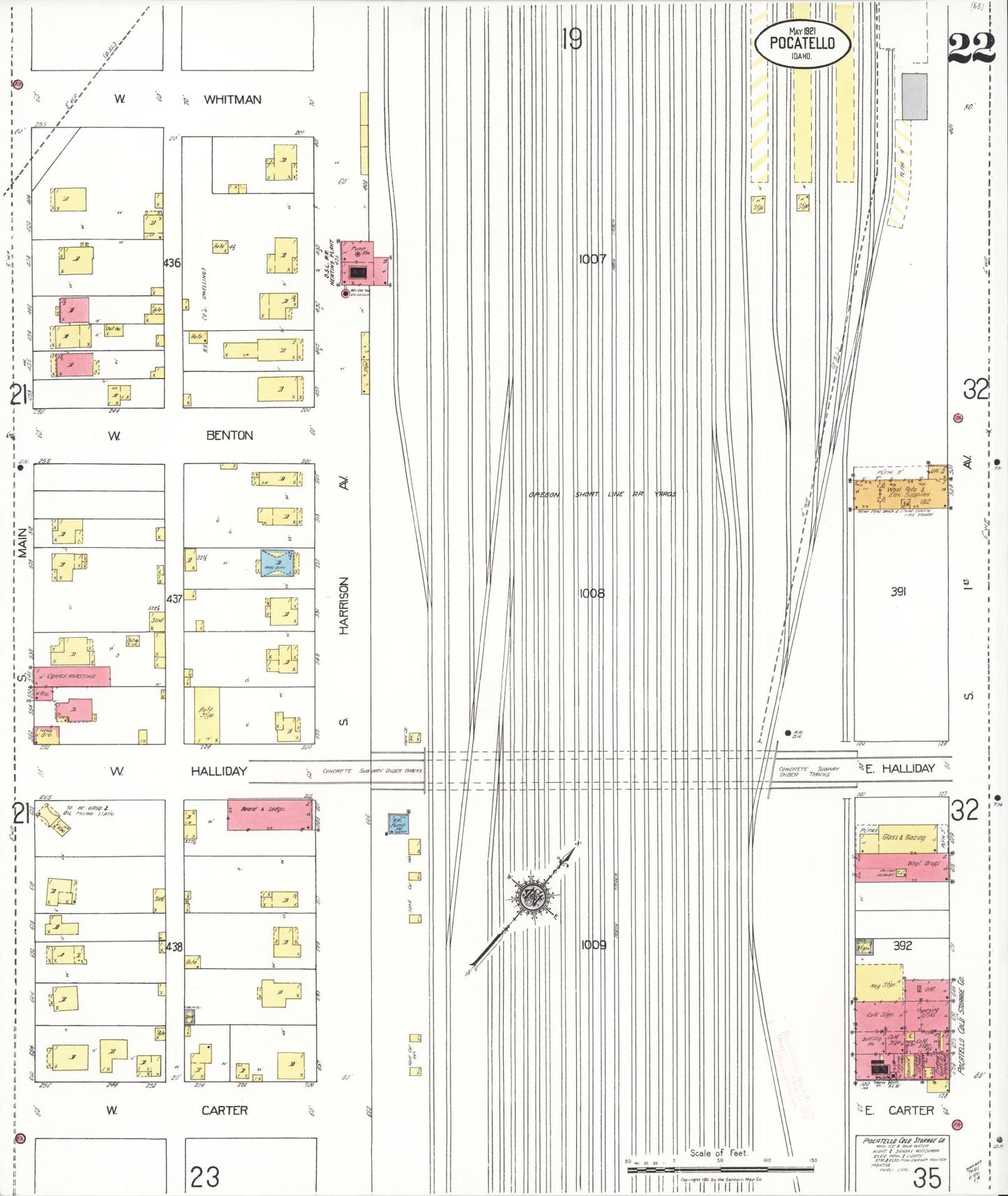 Sanborn Fire Insurance Map from Pocatello, Bannock County, Idaho (1921), Sheet #0022 - Complete Map Set gallery image, historic Sanborn map, vintage wall art, Idaho Idaho