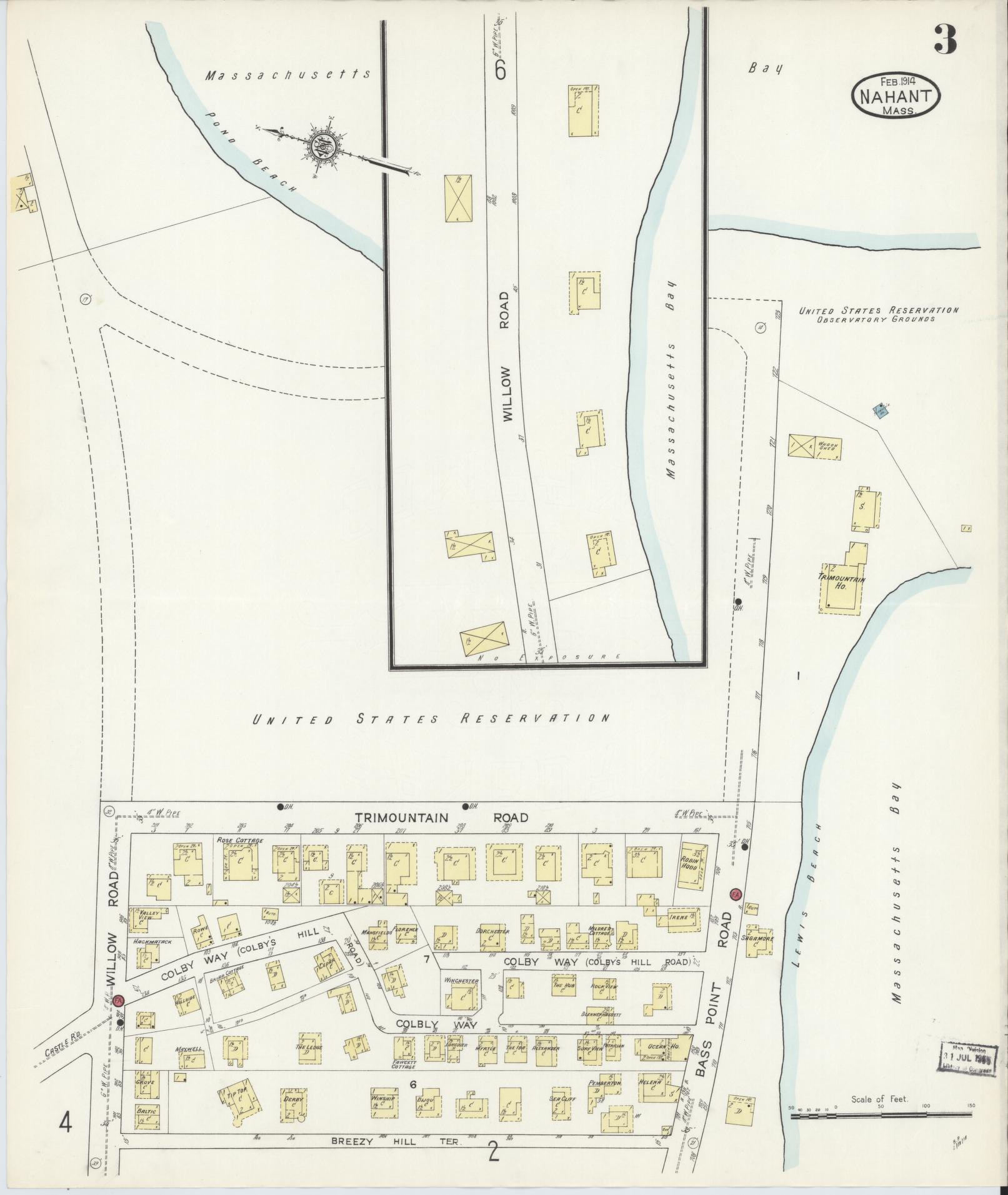 Sanborn Fire Insurance Map from Nahant, Essex County, Massachusetts (1914), Sheet #0003 - Historic Sanborn Fire Insurance Map Print, vintage old map wall art, antique decor, genealogy gift, Massachusetts Massachusetts map
