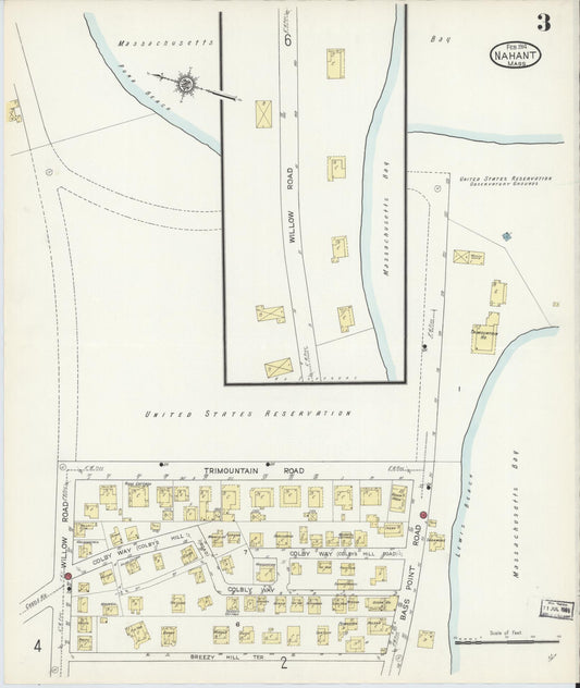 Sanborn Fire Insurance Map from Nahant, Essex County, Massachusetts (1914), Sheet #0003 - Historic Sanborn Fire Insurance Map Print, vintage old map wall art, antique decor, genealogy gift, Massachusetts Massachusetts map