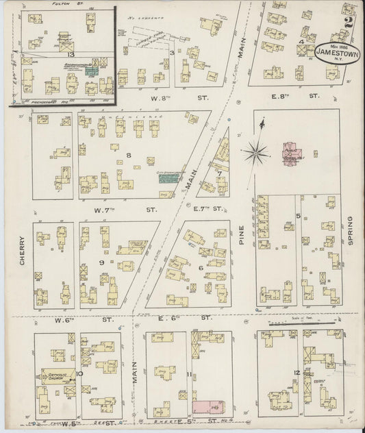 Sanborn Fire Insurance Map from Jamestown, Chautauqua County, New York (1886), Sheet #0002 - Historic Sanborn Fire Insurance Map Print, vintage old map wall art, antique decor, genealogy gift, New York New York map
