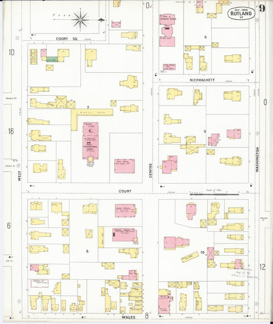 Sanborn Fire Insurance Map from Rutland, Rutland County, Vermont (1900), Sheet #0009 - Historic Sanborn Fire Insurance Map Print, vintage old map wall art, antique decor, genealogy gift, Vermont Vermont map