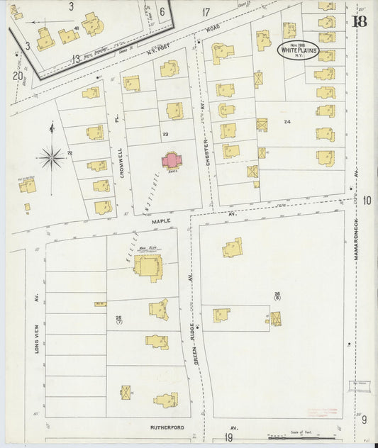 Sanborn Fire Insurance Map from White Plains, Westchester County, New York (1905), Sheet #0018 - Historic Sanborn Fire Insurance Map Print, vintage old map wall art, antique decor, genealogy gift, New York New York map