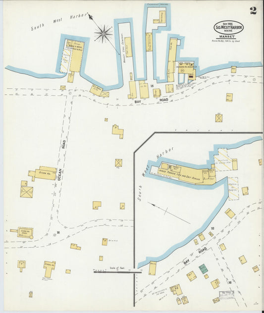Sanborn Fire Insurance Map from Southwest Harbor, Hancock County, Maine (1906), Sheet #0002 - Historic Sanborn Fire Insurance Map Print, vintage old map wall art, antique decor, genealogy gift, Maine Maine map