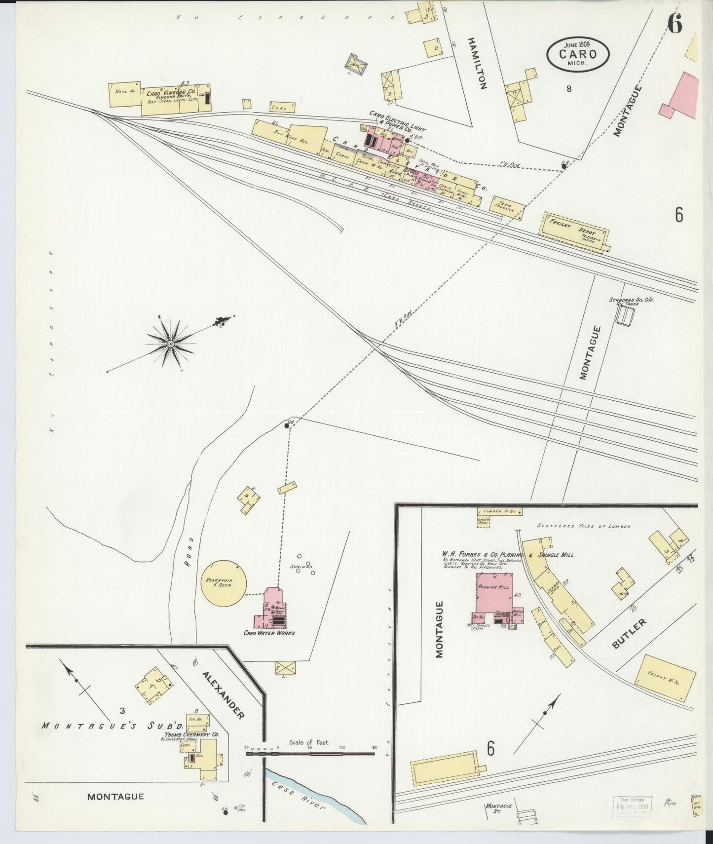 Sanborn Fire Insurance Map from Caro, Tuscola County, Michigan (1909), Sheet #0006 - Historic Sanborn Fire Insurance Map Print, vintage old map wall art, antique decor, genealogy gift, Michigan Michigan map
