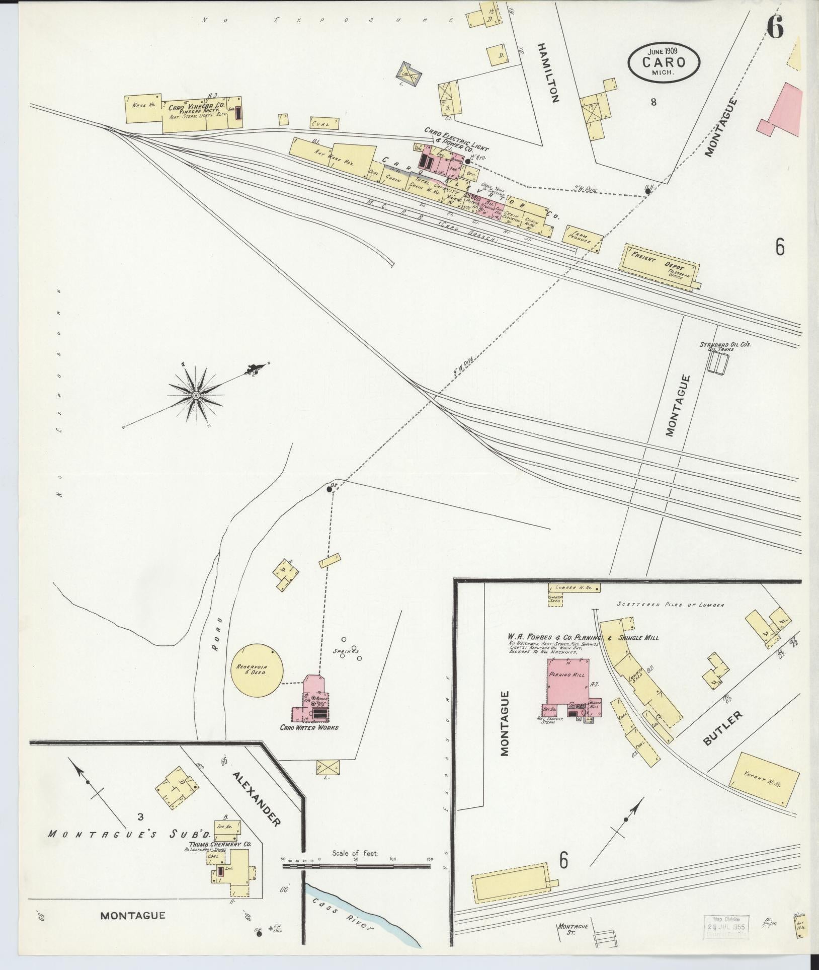 Sanborn Fire Insurance Map from Caro, Tuscola County, Michigan (1909), Sheet #0006 - Historic Sanborn Fire Insurance Map Print, vintage old map wall art, antique decor, genealogy gift, Michigan Michigan map