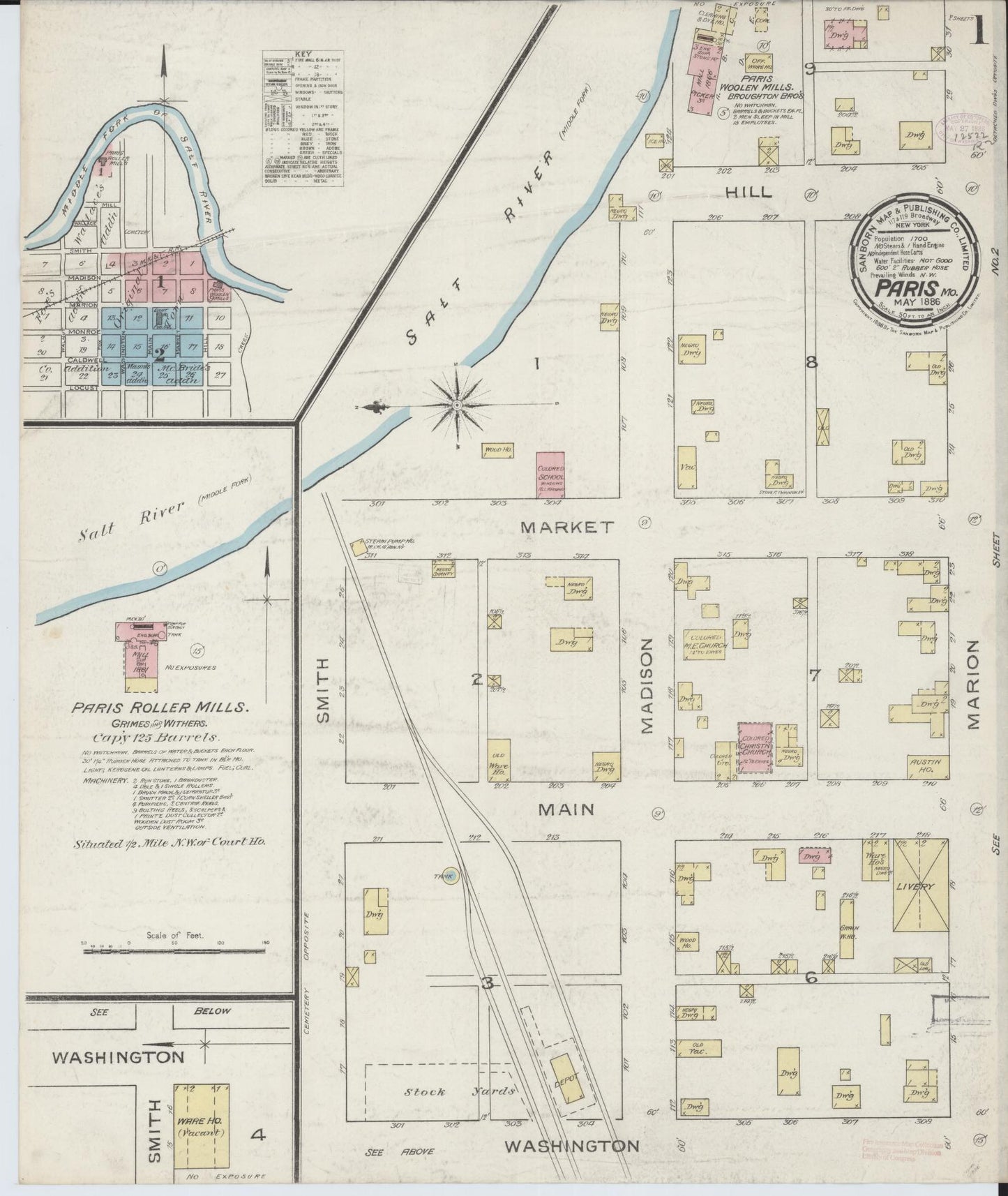 Sanborn Fire Insurance Map from Paris, Monroe County, Missouri (1886), Sheet #0001 - Historic Sanborn Fire Insurance Map Print, vintage old map wall art, antique decor, genealogy gift, Missouri Missouri map