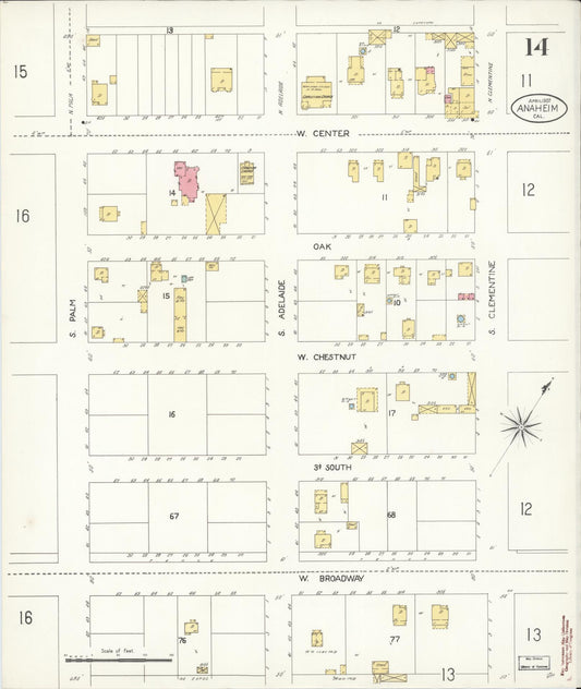 Sanborn Fire Insurance Map from Anaheim, Orange County, California (1907), Sheet #0014 - Historic Sanborn Fire Insurance Map Print, vintage old map wall art, antique decor, genealogy gift, California California map