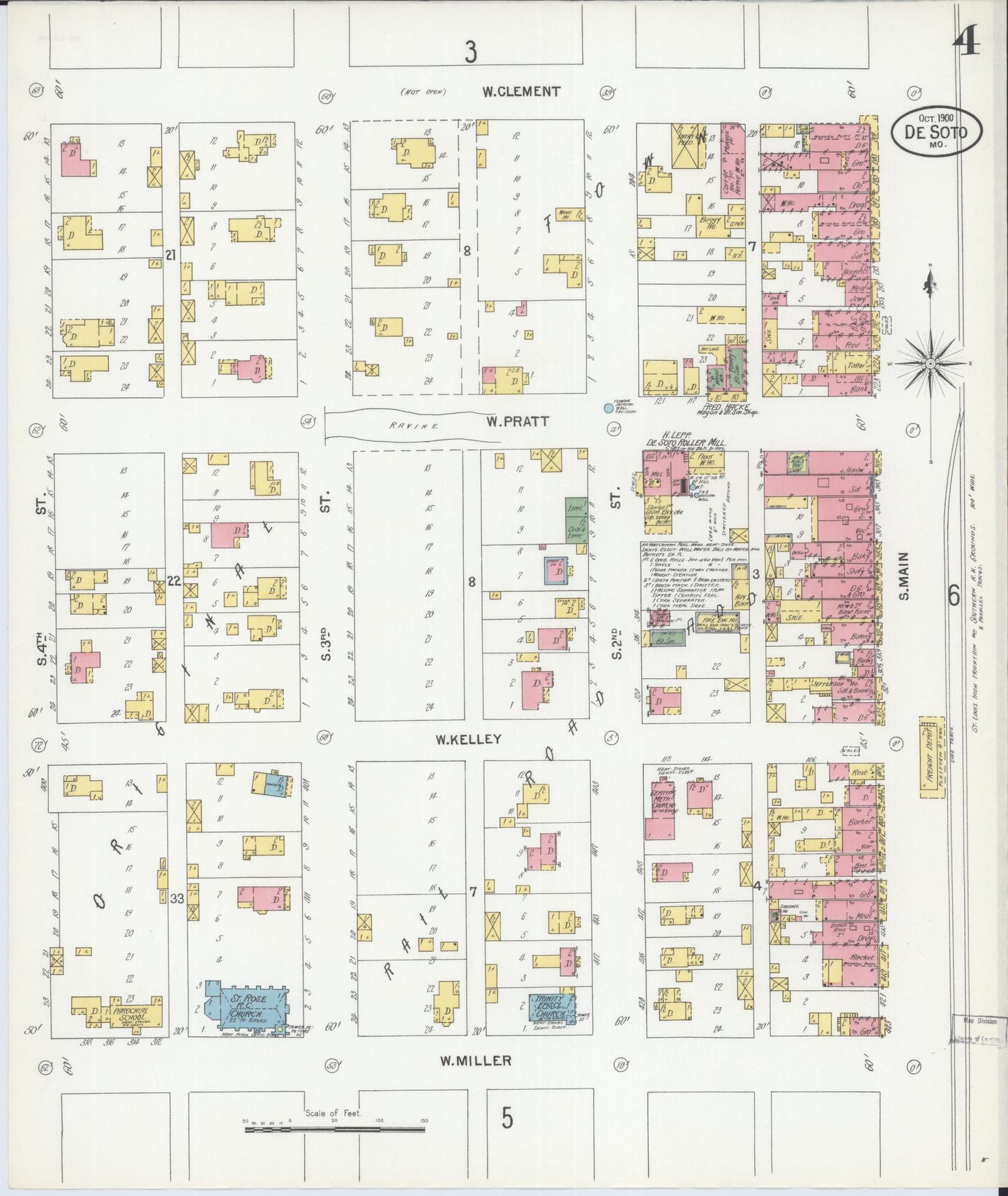 Sanborn Fire Insurance Map from De Soto, Jefferson County, Missouri (1900), Sheet #0004 - Historic Sanborn Fire Insurance Map Print, vintage old map wall art, antique decor, genealogy gift, Missouri Missouri map