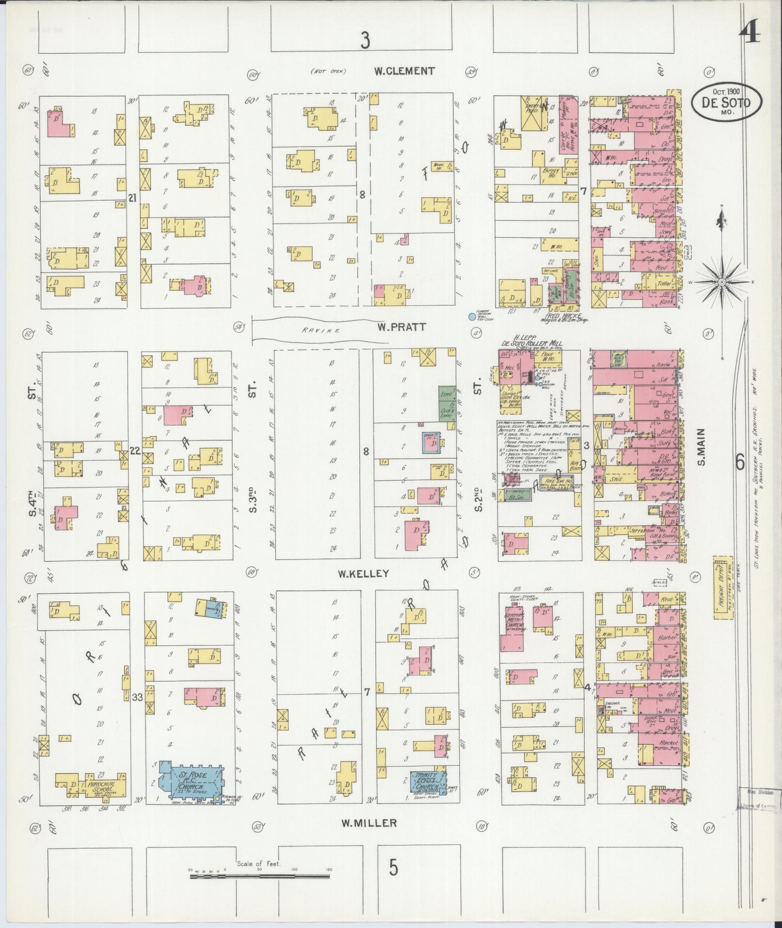 Sanborn Fire Insurance Map from De Soto, Jefferson County, Missouri (1900), Sheet #0004 - Historic Sanborn Fire Insurance Map Print, vintage old map wall art, antique decor, genealogy gift, Missouri Missouri map