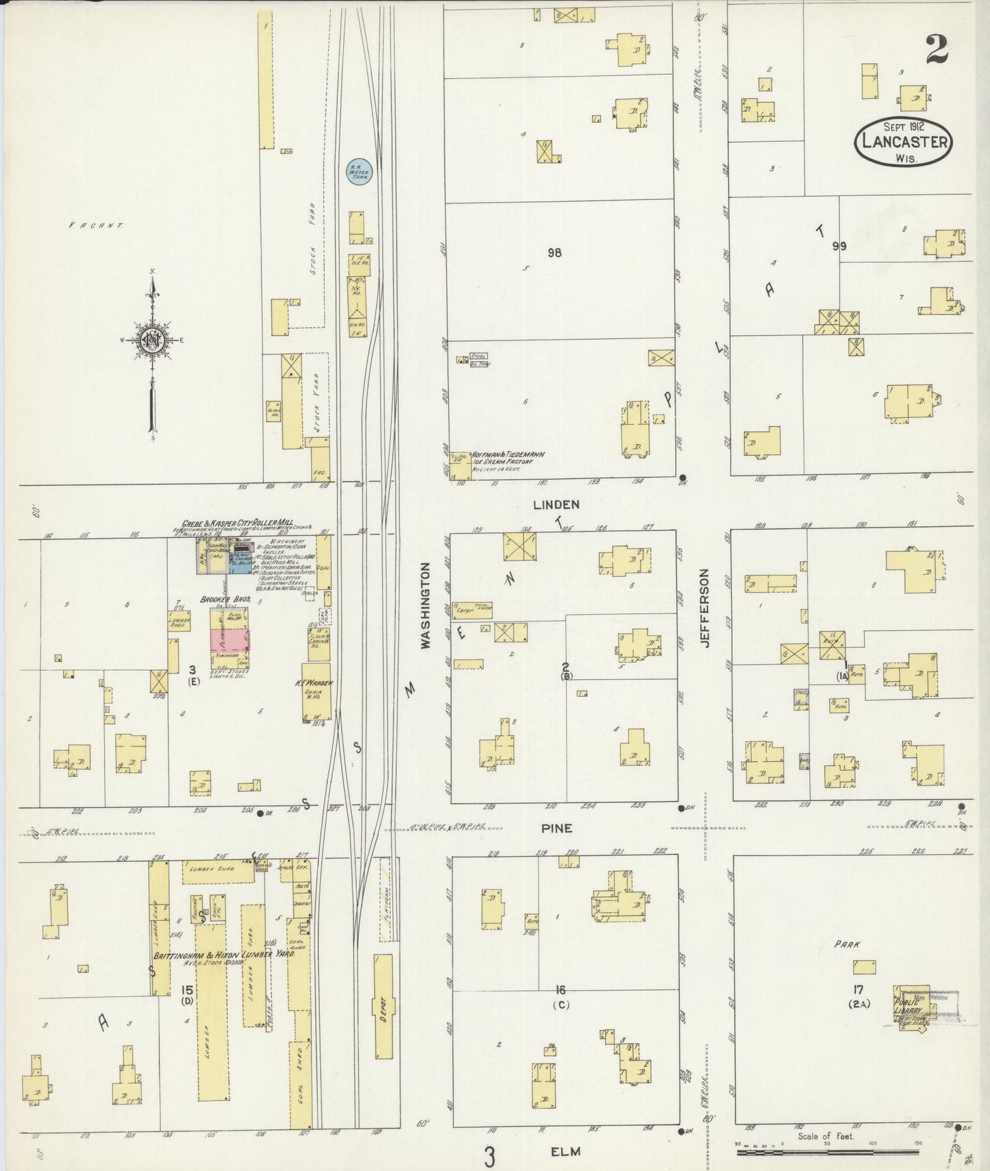 Sanborn Fire Insurance Map from Lancaster, Grant County, Wisconsin (1912), Sheet #0002 - Historic Sanborn Fire Insurance Map Print, vintage old map wall art, antique decor, genealogy gift, Wisconsin Wisconsin map