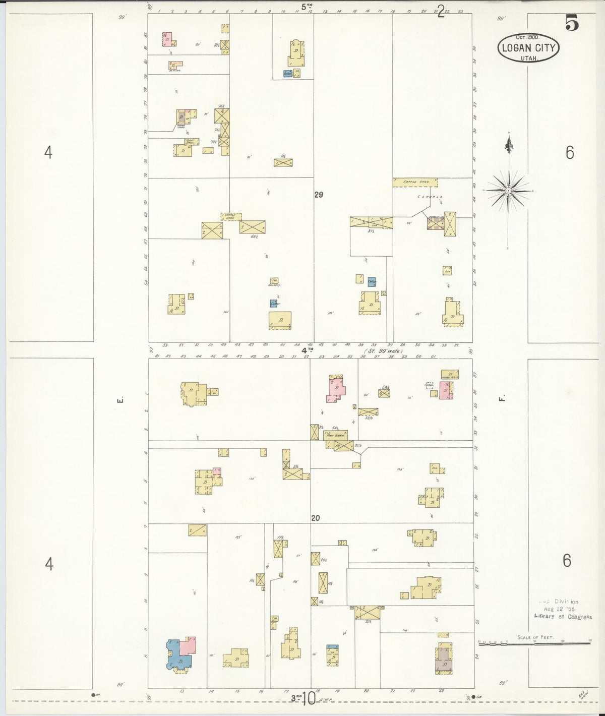 Sanborn Fire Insurance Map from Logan, Cache County, Utah (1900), Sheet #0005 - Complete Map Set gallery image, historic Sanborn map, vintage wall art, Utah Utah