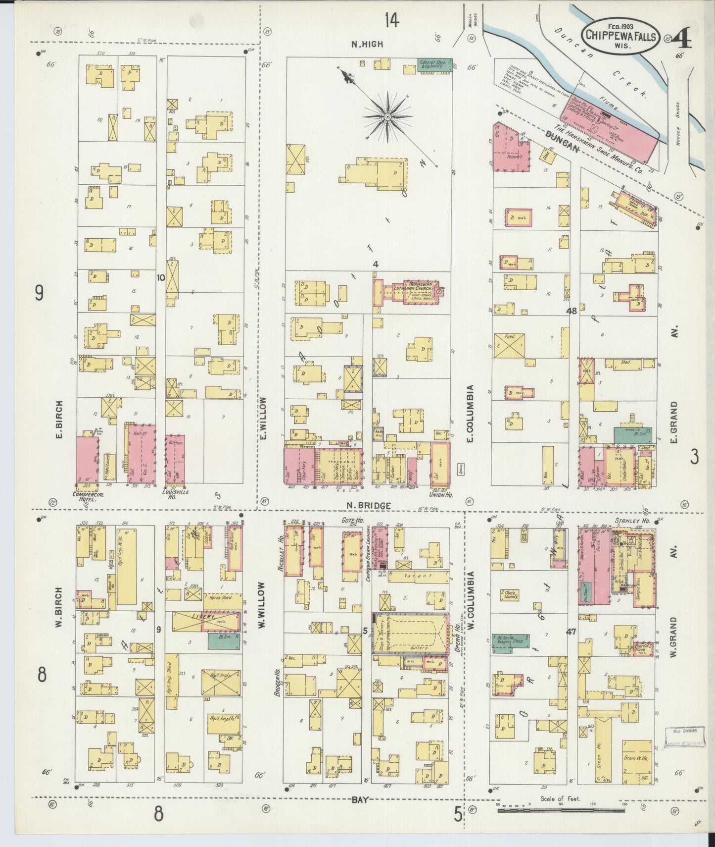 Sanborn Fire Insurance Map from Chippewa Falls, Chippewa County, Wisconsin (1903), Sheet #0004 - Complete Map Set gallery image, historic Sanborn map, vintage wall art, Wisconsin Wisconsin